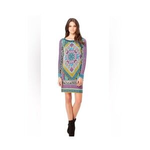 Hale Bob Multicolor Geometric Jersey Long Sleeve Knee Length Dress Size Small